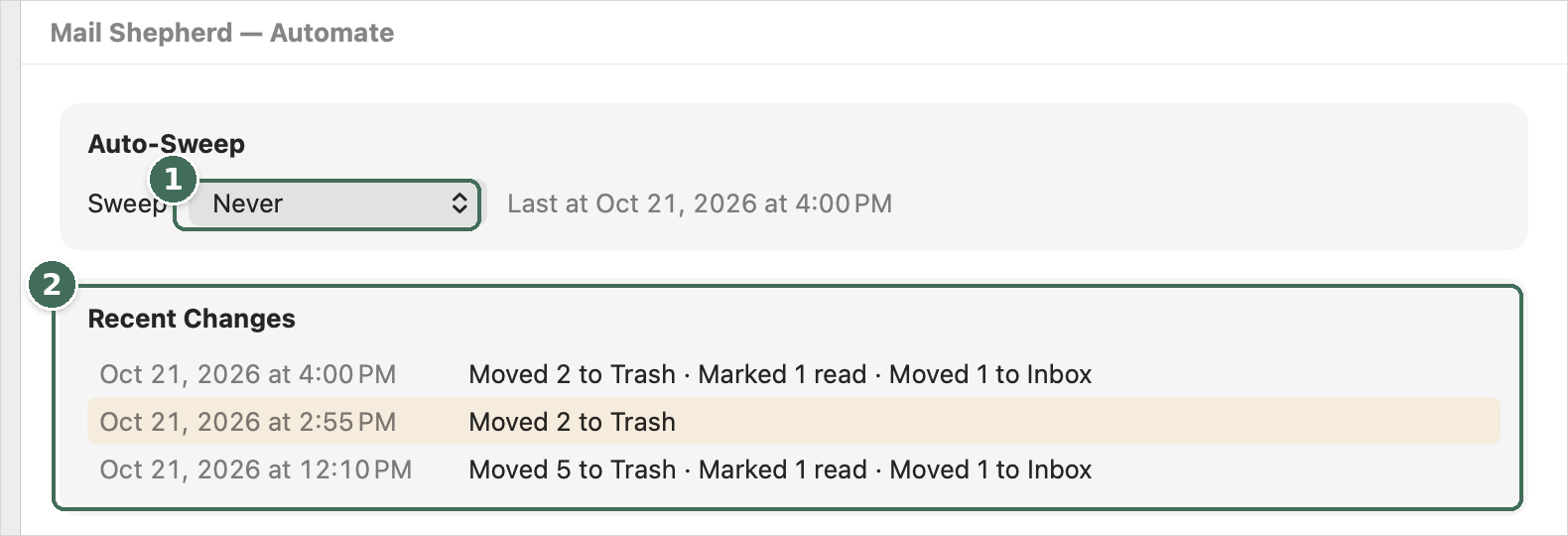 The Automate page with Recent Changes